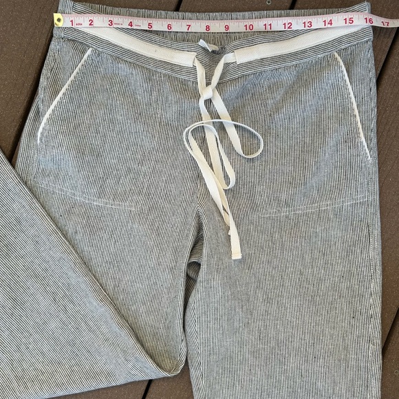34*.CASLON Linen-Blend Drawstring Waist Stylish Pants White and Black Pinstripe - Picture 5 of 15